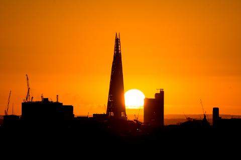 Fiery sunrise behind the Shard